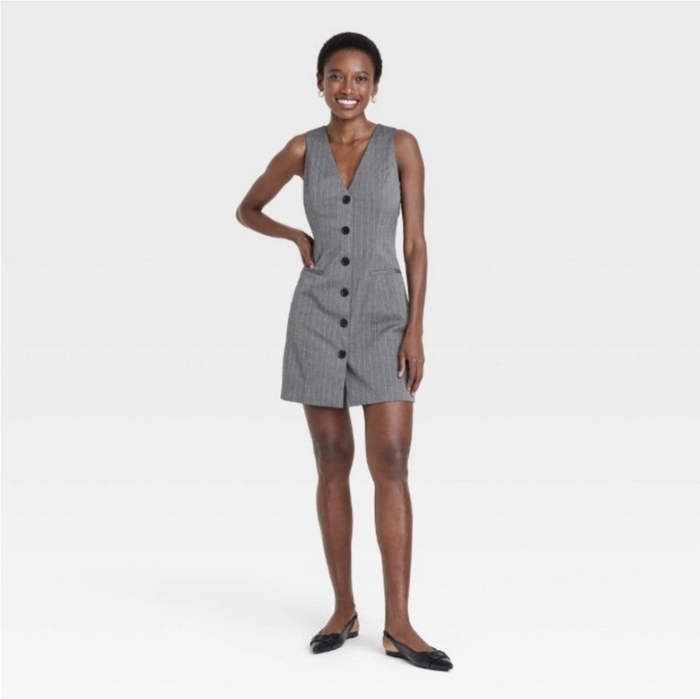 NWT A New Day Tailored Mini Vest Pinstripe Dress Gray XS